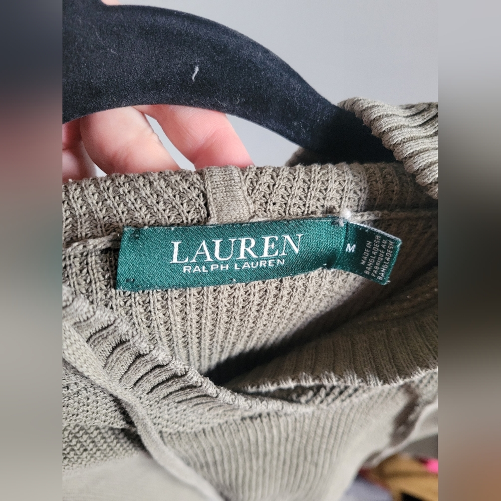 Lauren Ralph Lauren Cross-stitched Cotton Olive Green Long Sleeve Hoodie Medium - Picture 12 of 12